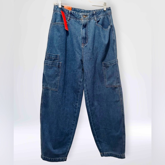 NWT Women’s Baggy Straight Wide Leg Boho Street Wear Jeans Blue Size 12 - Picture 1 of 11